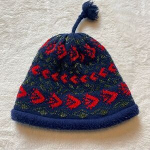 Turtle Fur Knit Hat Wool Chenille Red Green and Blue W/Top Tassel